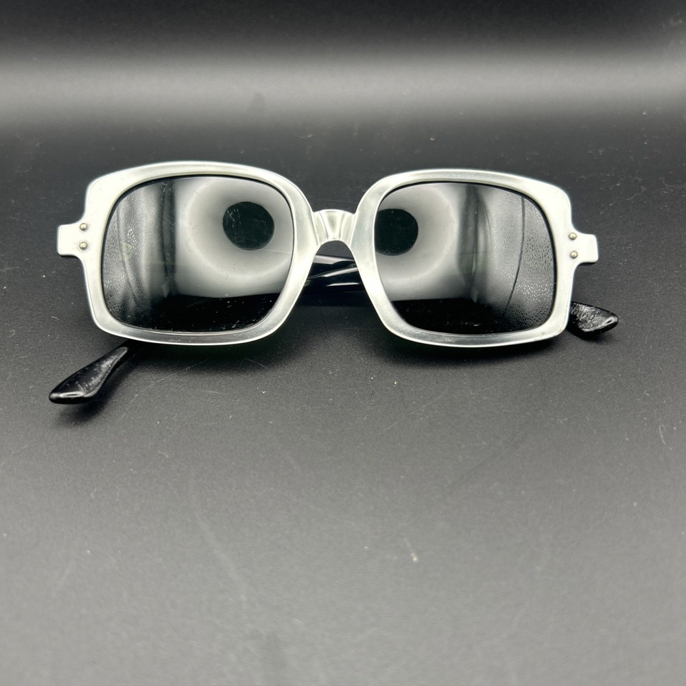 Vintage 1970s French Square Sunglasses Made In France Silver Frame Green Lens